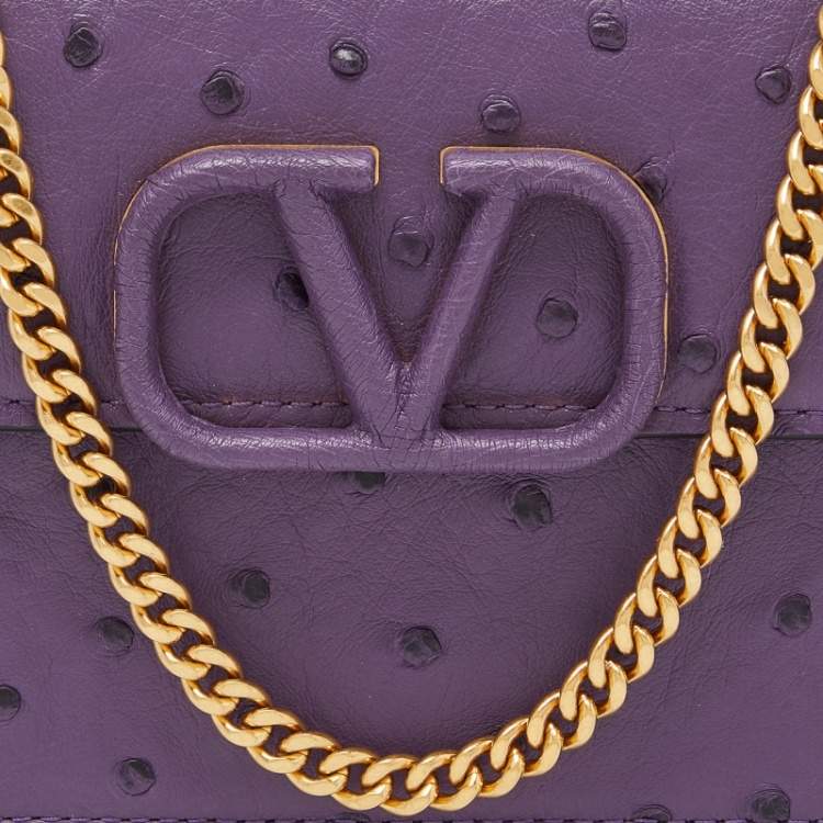 Pre Owned Valentino Purple Ostrich Leather VSling Wallet on Chain