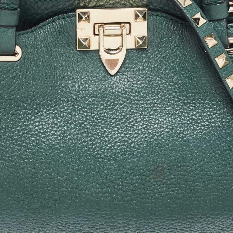 Pre Owned Valentino Green Leather Small Rockstud Trapeze Tote