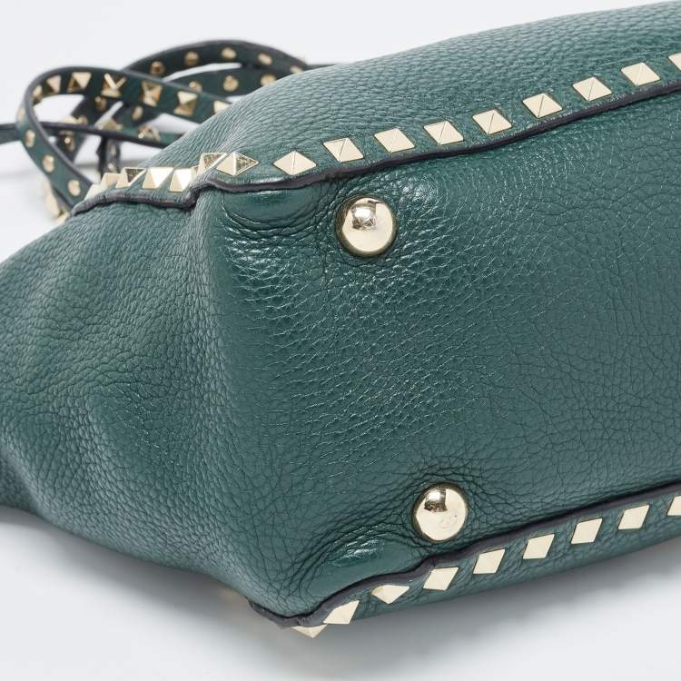 Pre Owned Valentino Green Leather Small Rockstud Trapeze Tote
