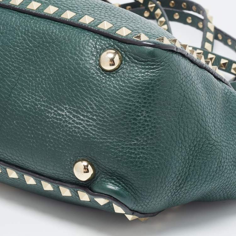Pre Owned Valentino Green Leather Small Rockstud Trapeze Tote