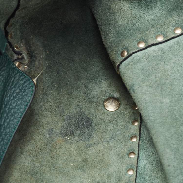 Pre Owned Valentino Green Leather Small Rockstud Trapeze Tote