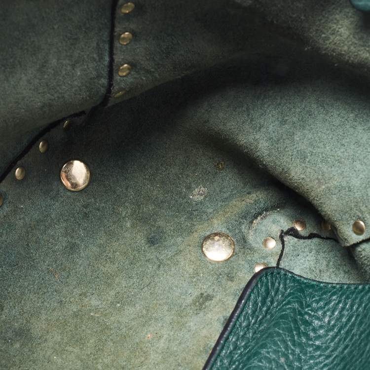Pre Owned Valentino Green Leather Small Rockstud Trapeze Tote