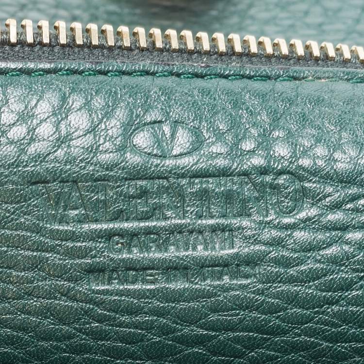Pre Owned Valentino Green Leather Small Rockstud Trapeze Tote