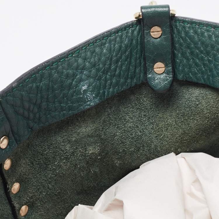 Pre Owned Valentino Green Leather Small Rockstud Trapeze Tote