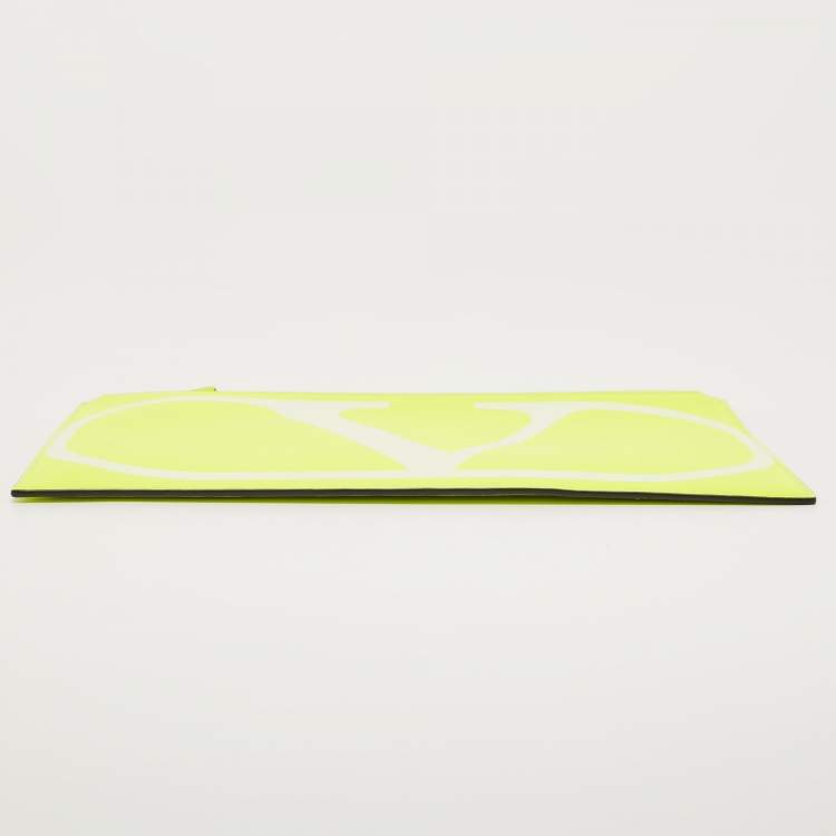 Pre Owned  Valentino Neon Green Leather VLogo Flat Pouch