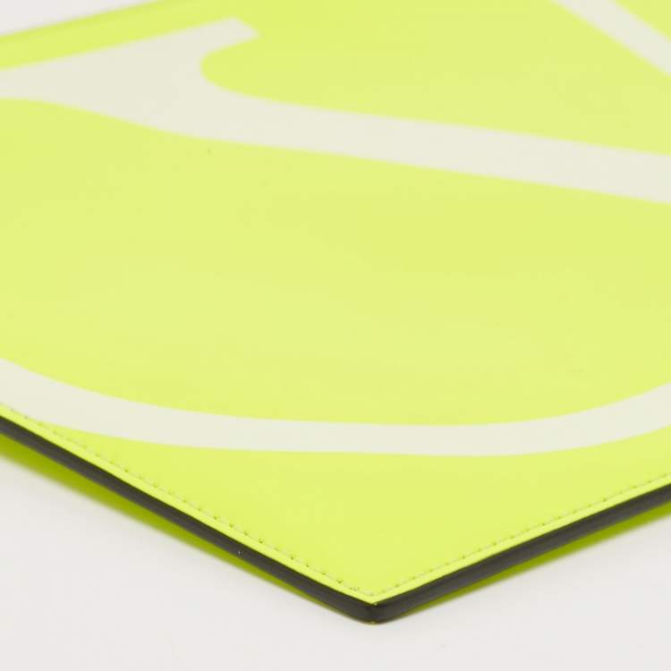 Pre Owned  Valentino Neon Green Leather VLogo Flat Pouch