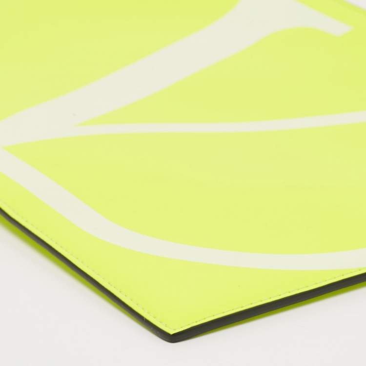 Pre Owned  Valentino Neon Green Leather VLogo Flat Pouch