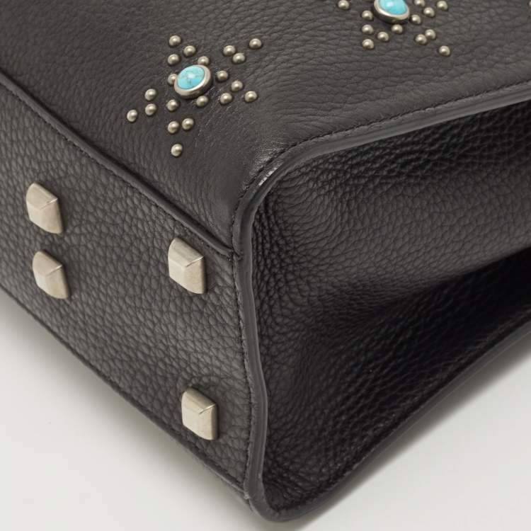 Pre Owned Valentino Black Leather Medium My Rockstud Rolling Top Handle Bag
