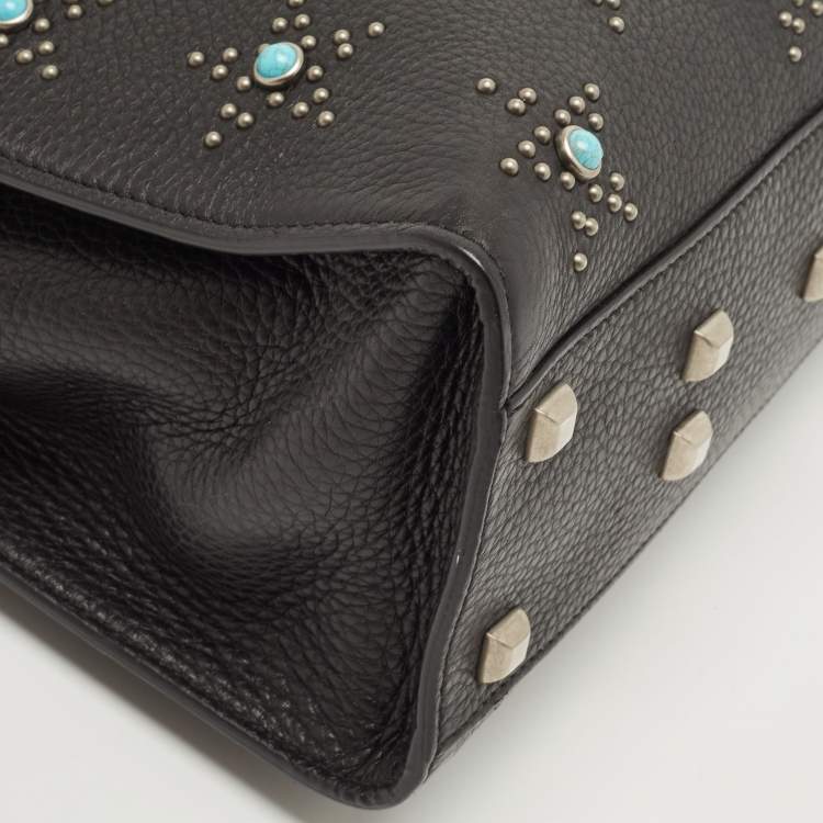 Pre Owned Valentino Black Leather Medium My Rockstud Rolling Top Handle Bag