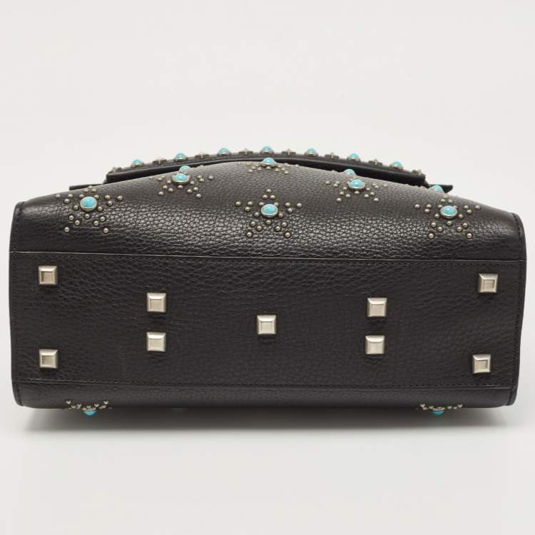 Pre Owned Valentino Black Leather Medium My Rockstud Rolling Top Handle Bag