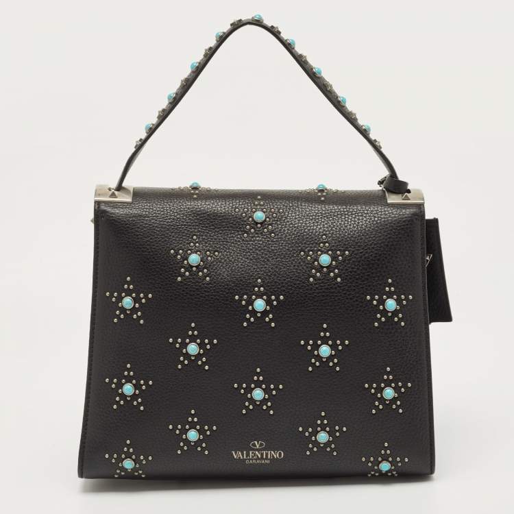 Pre Owned Valentino Black Leather Medium My Rockstud Rolling Top Handle Bag