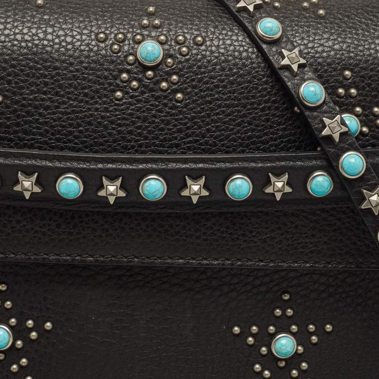 Pre Owned Valentino Black Leather Medium My Rockstud Rolling Top Handle Bag