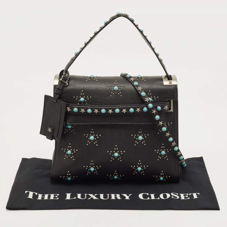 Pre Owned Valentino Black Leather Medium My Rockstud Rolling Top Handle Bag