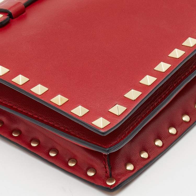 Pre Owned Valentino Red Leather Rockstud Wristlet Clutch