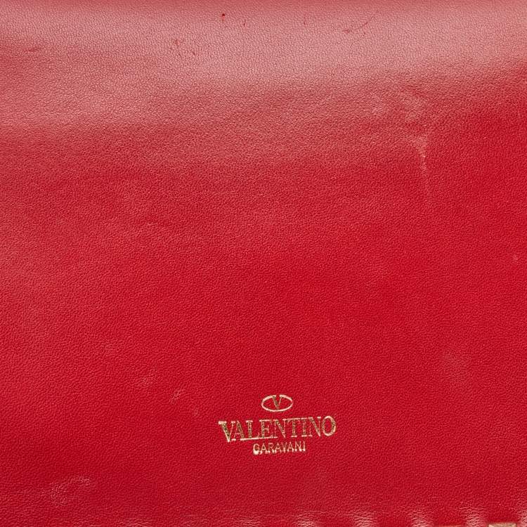 Pre Owned Valentino Red Leather Rockstud Wristlet Clutch