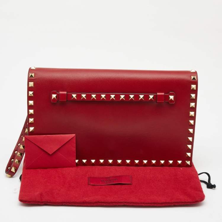 Pre Owned Valentino Red Leather Rockstud Wristlet Clutch