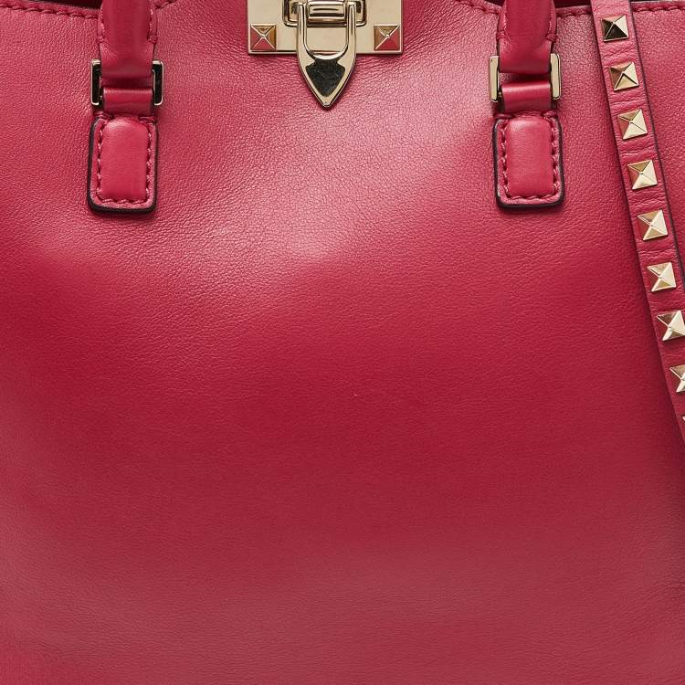 Pre Owned Valentino Pink Leather Rockstud Trapeze Tote