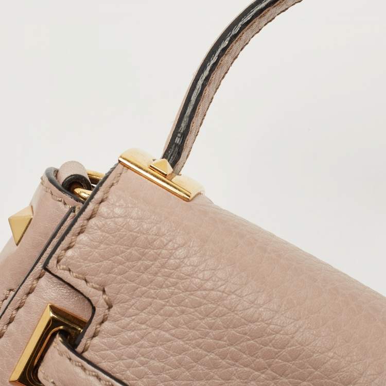 Pre Owned Valentino Beige Leather My Rockstud Top Handle Bag