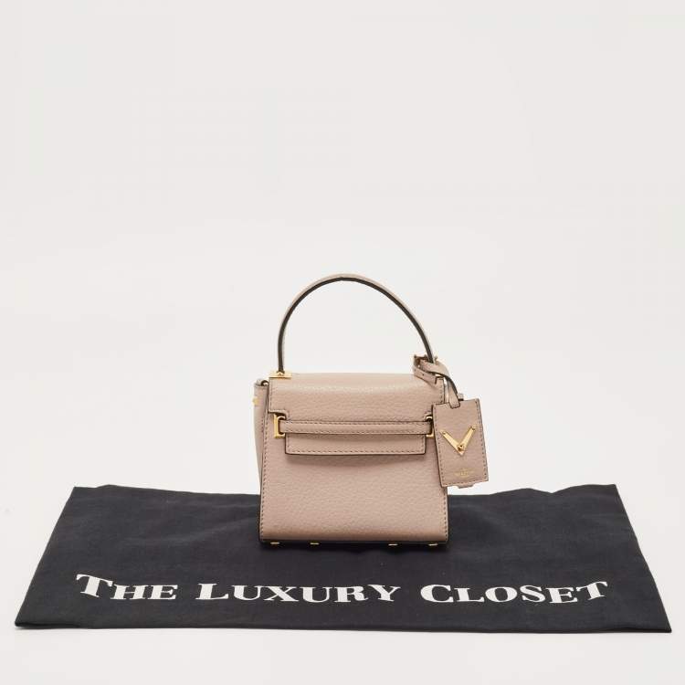 Pre Owned Valentino Beige Leather My Rockstud Top Handle Bag