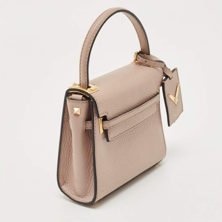 Pre Owned Valentino Beige Leather My Rockstud Top Handle Bag