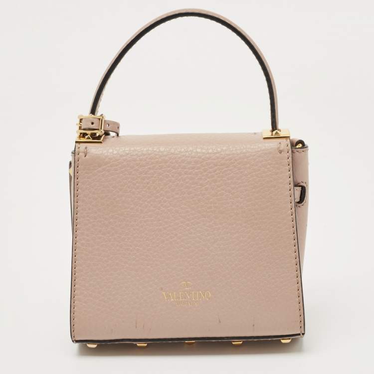 Pre Owned Valentino Beige Leather My Rockstud Top Handle Bag