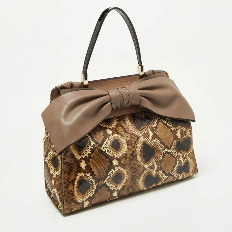Pre Owned Valentino Beige Python and Leather Aphrodite Bow Bag