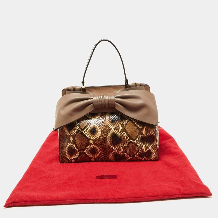 Pre Owned Valentino Beige Python and Leather Aphrodite Bow Bag