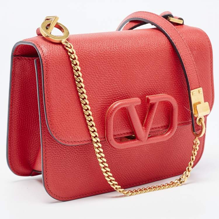 Pre Owned Valentino Red Leather Small VSling Shoulder Bag