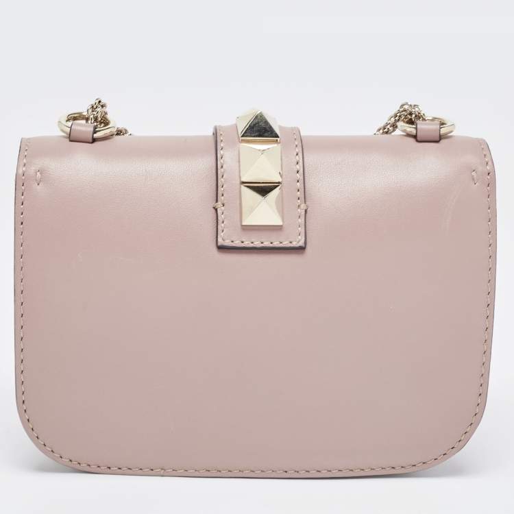 Pre Owned Valentino Old Rose Leather Small Rockstud Glam Lock Flap Bag