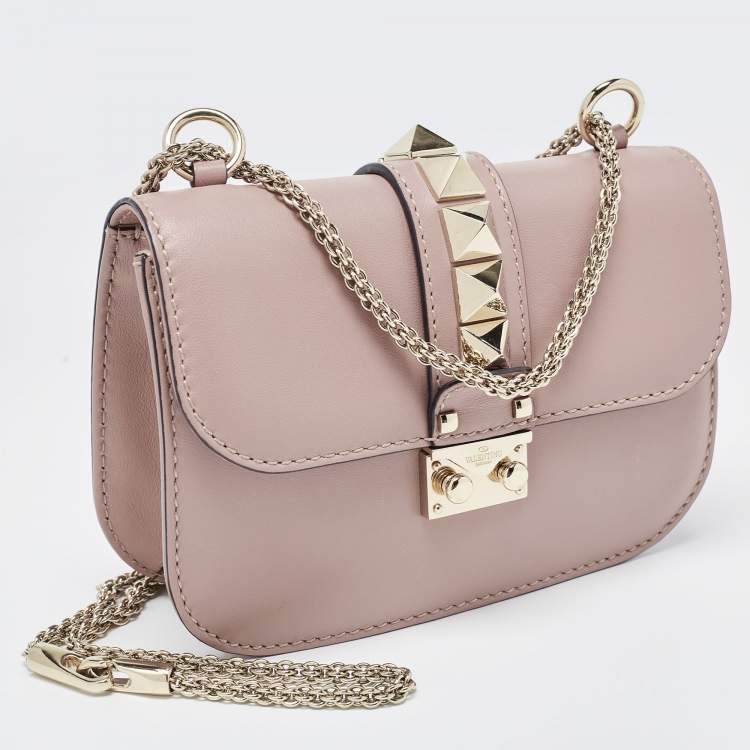 Pre Owned Valentino Old Rose Leather Small Rockstud Glam Lock Flap Bag