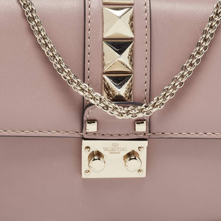 Pre Owned Valentino Old Rose Leather Small Rockstud Glam Lock Flap Bag