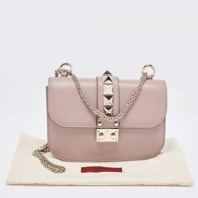 Pre Owned Valentino Old Rose Leather Small Rockstud Glam Lock Flap Bag