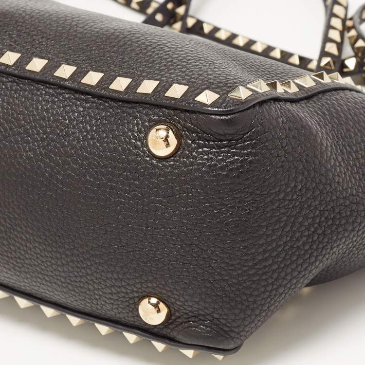 Pre Owned Valentino Black Leather Small Rockstud Trapeze Tote