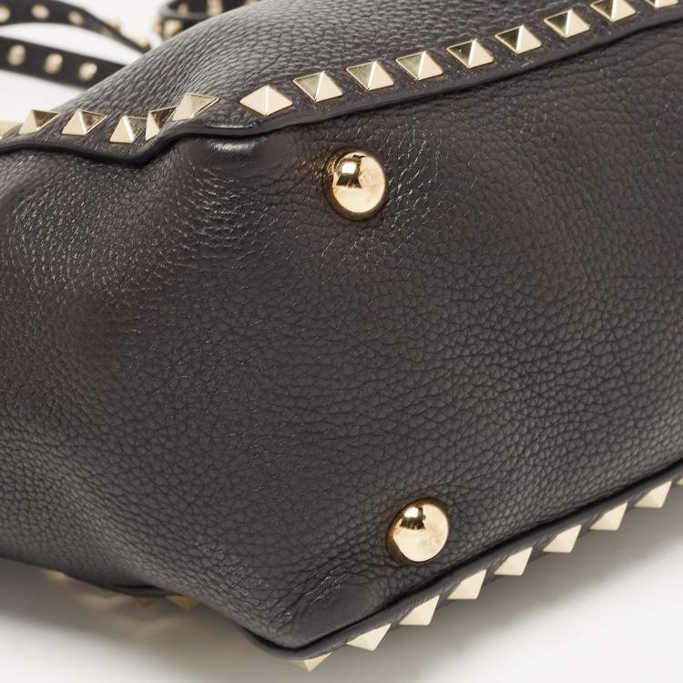 Pre Owned Valentino Black Leather Small Rockstud Trapeze Tote