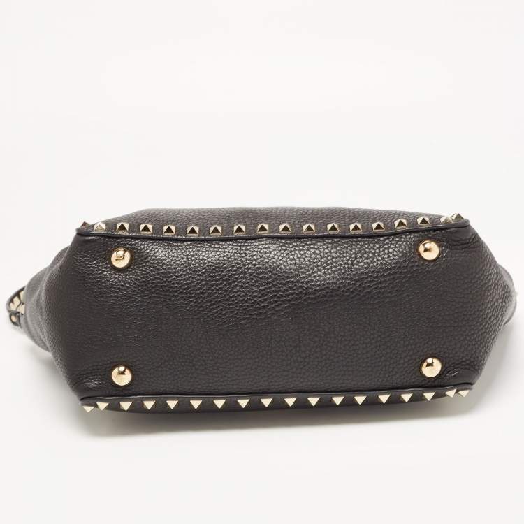 Pre Owned Valentino Black Leather Small Rockstud Trapeze Tote