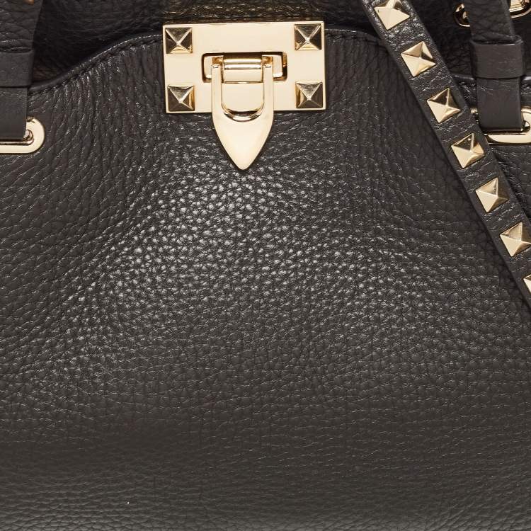 Pre Owned Valentino Black Leather Small Rockstud Trapeze Tote