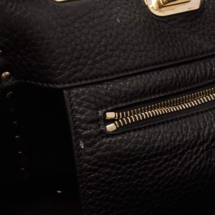 Pre Owned Valentino Black Leather Small Rockstud Trapeze Tote