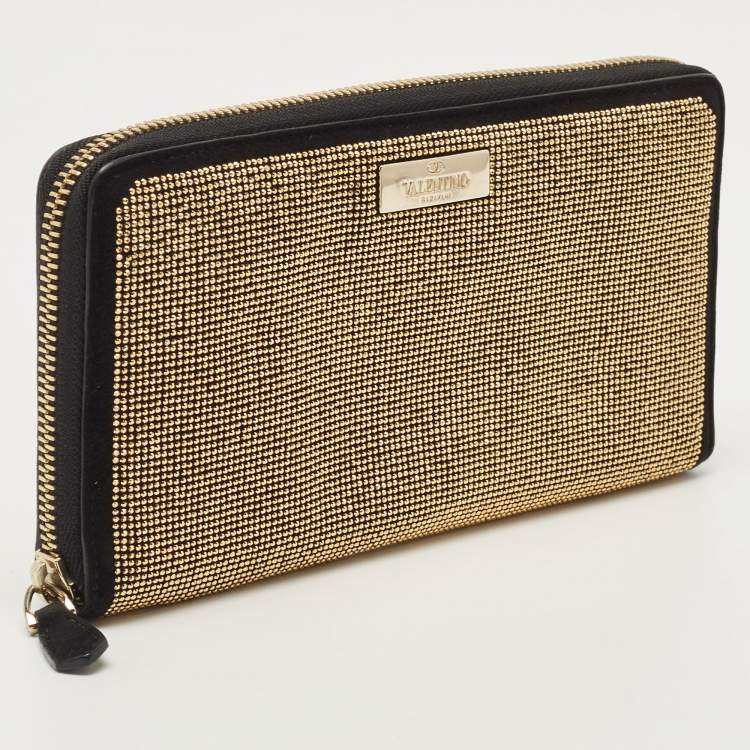Pre Owned Valentino Black Suede and Studded Embellished Zip Around Continental Wallet