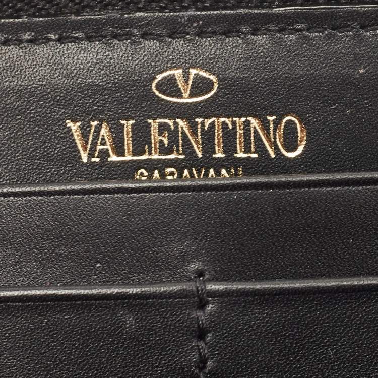 Pre Owned Valentino Black Suede and Studded Embellished Zip Around Continental Wallet
