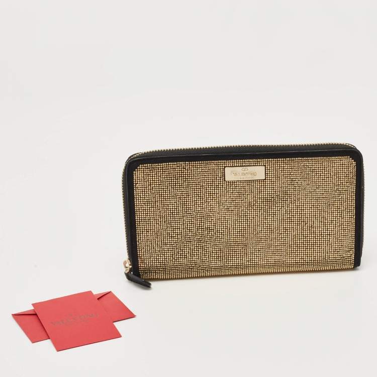 Pre Owned Valentino Black Suede and Studded Embellished Zip Around Continental Wallet