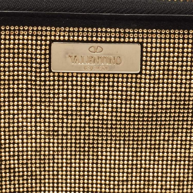 Pre Owned Valentino Black Suede and Studded Embellished Zip Around Continental Wallet
