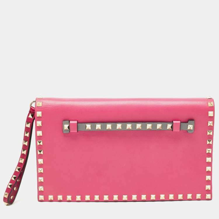 Pre Owned Valentino Multicolor Leather Rockstud Flap Wristlet Clutch