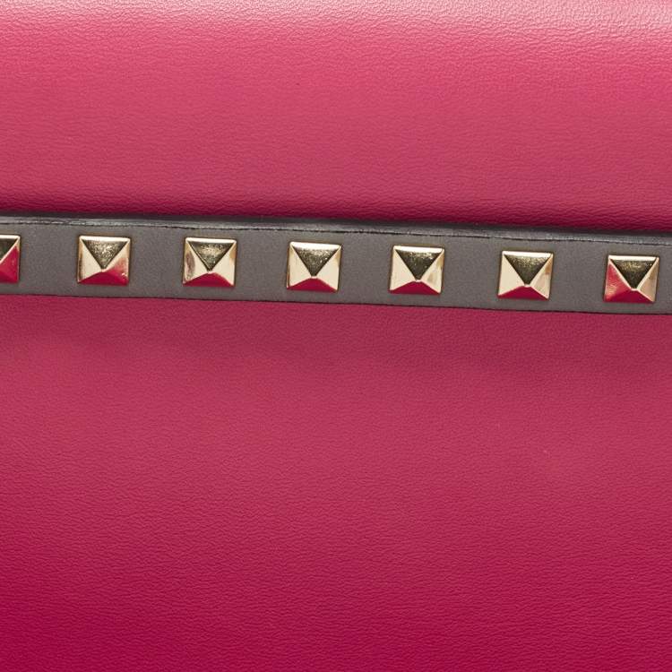 Pre Owned Valentino Multicolor Leather Rockstud Flap Wristlet Clutch