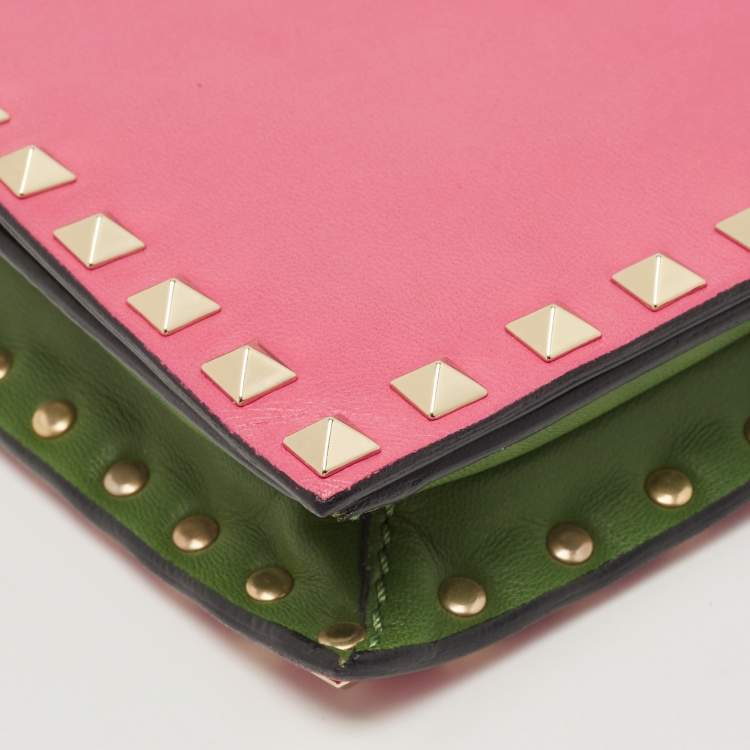 Pre Owned Valentino Multicolor Leather Rockstud Flap Wristlet Clutch