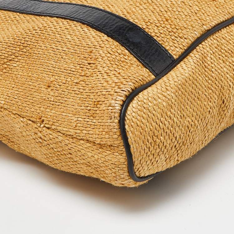 Pre Owned Valentino Beige/Black Raffia and Leather Tote