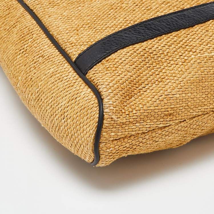 Pre Owned Valentino Beige/Black Raffia and Leather Tote