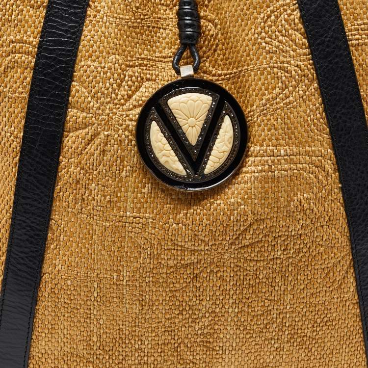 Pre Owned Valentino Beige/Black Raffia and Leather Tote