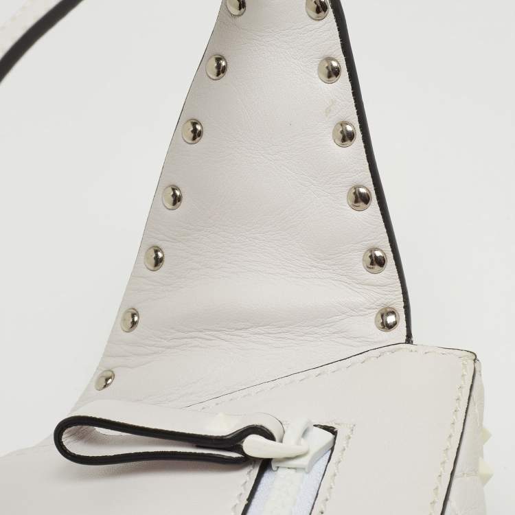 Pre Owned Valentino White Leather Rockstud Spike Belt Bag