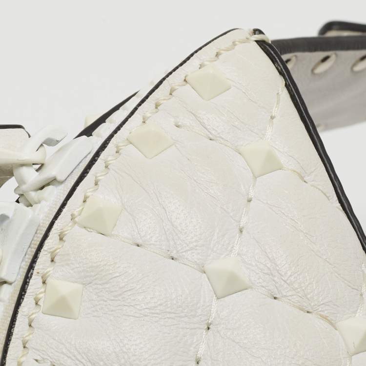 Pre Owned Valentino White Leather Rockstud Spike Belt Bag