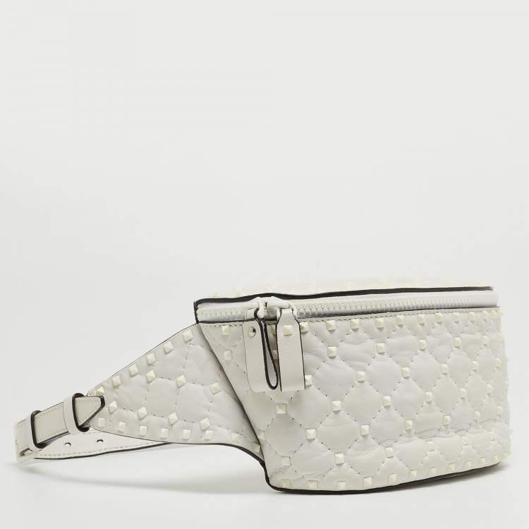Pre Owned Valentino White Leather Rockstud Spike Belt Bag